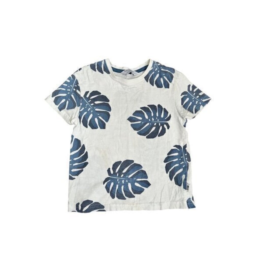 Primark Kids White T-Shirt With Blue Tropical Leaf Print 4-5 Years
